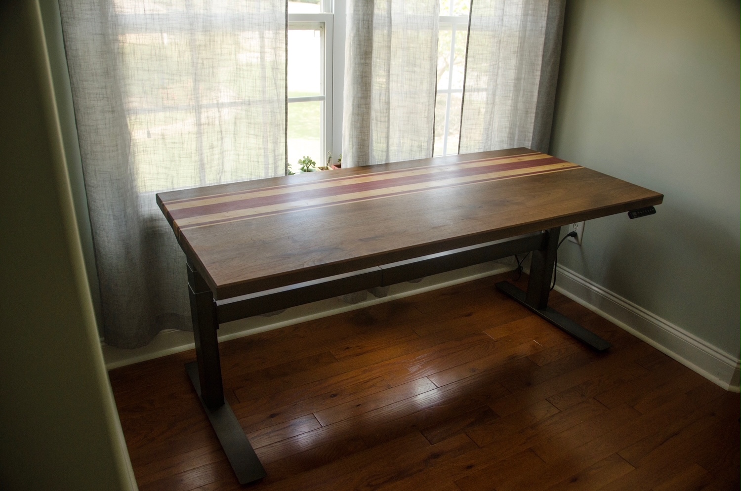 Walnut, Maple, and Purple Heart Desk Top Johnson Company Woodworking Johnson Company Woodworking
