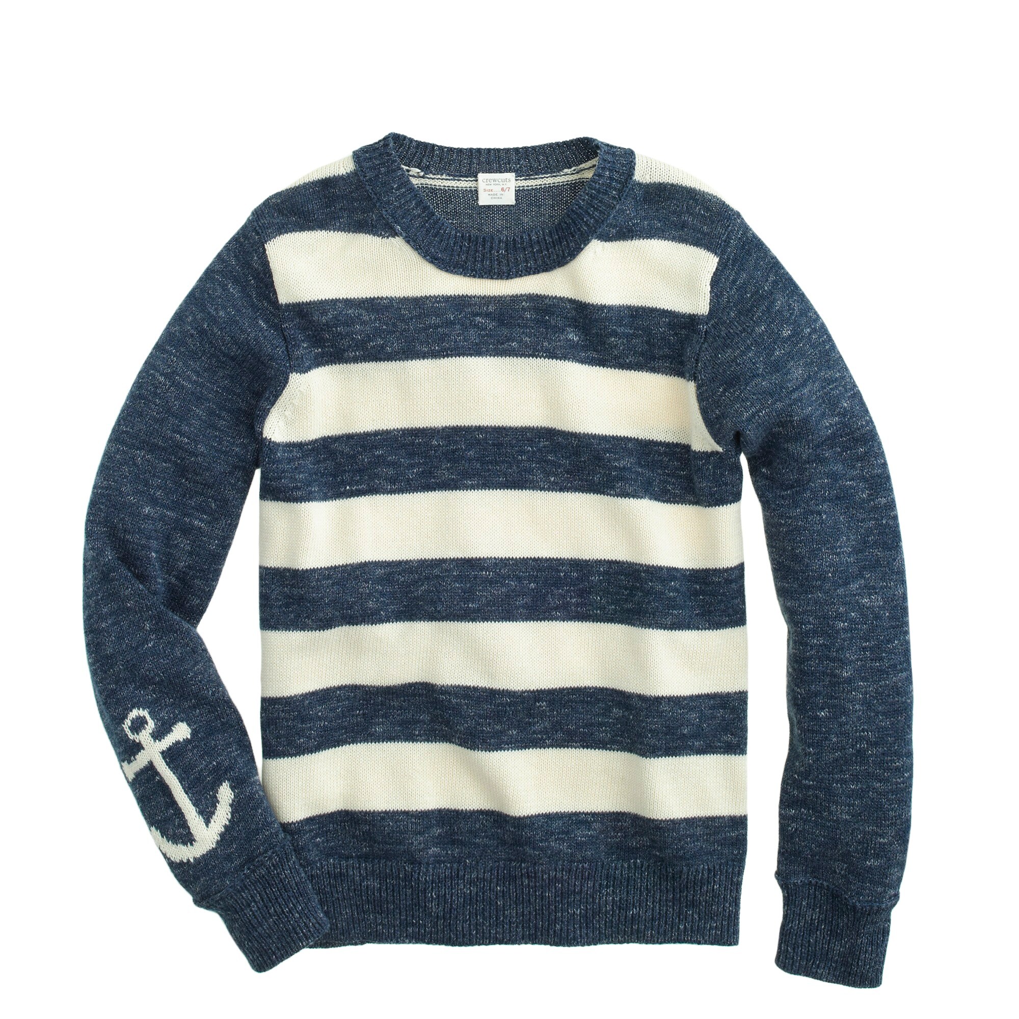 Boys' anchorsleeve stripe sweater J.Crew