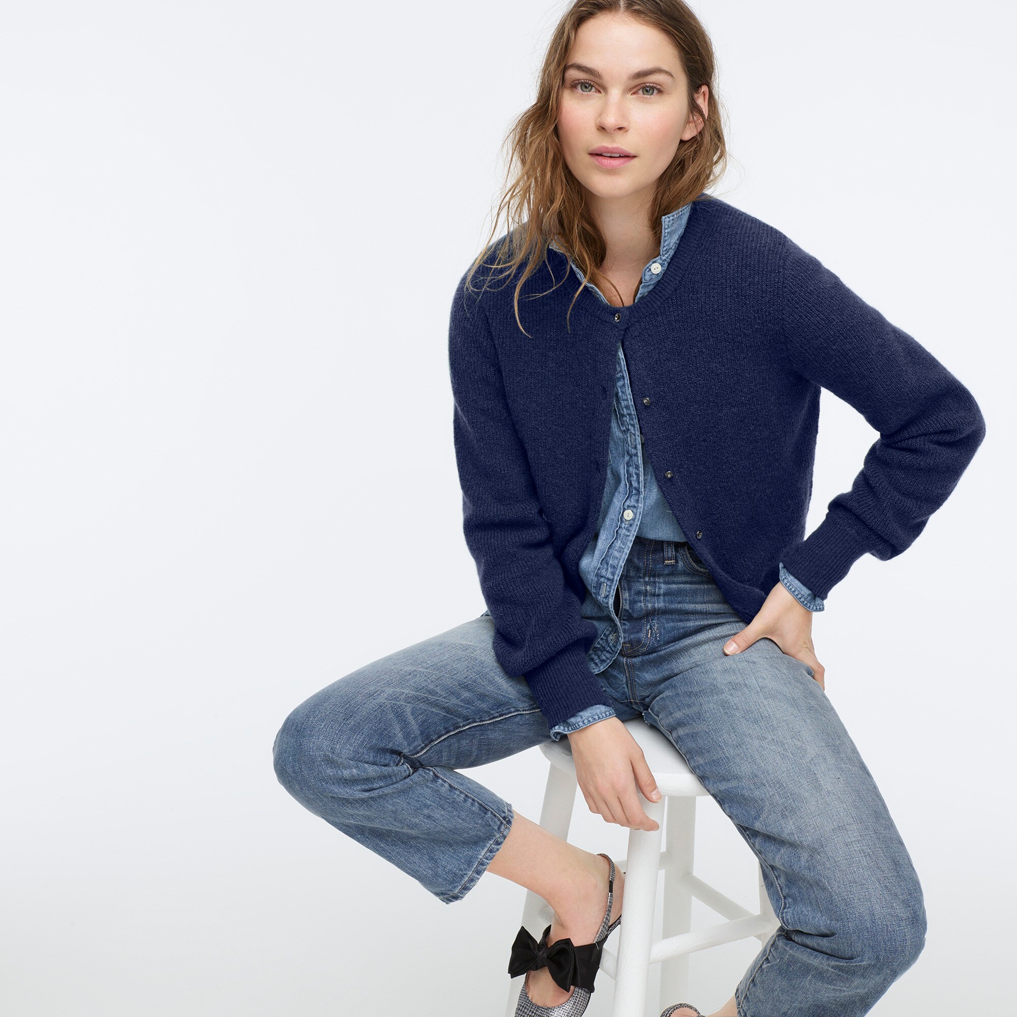 J.Crew Ribbed Cardigan With Jeweled Buttons In Supersoft Yarn