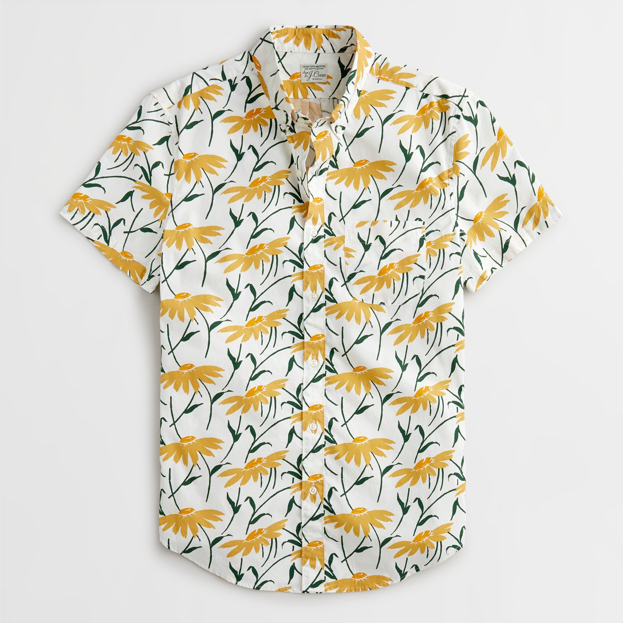 J.Crew Shortsleeve Stretch Secret Wash Cotton Poplin Shirt In Daisy