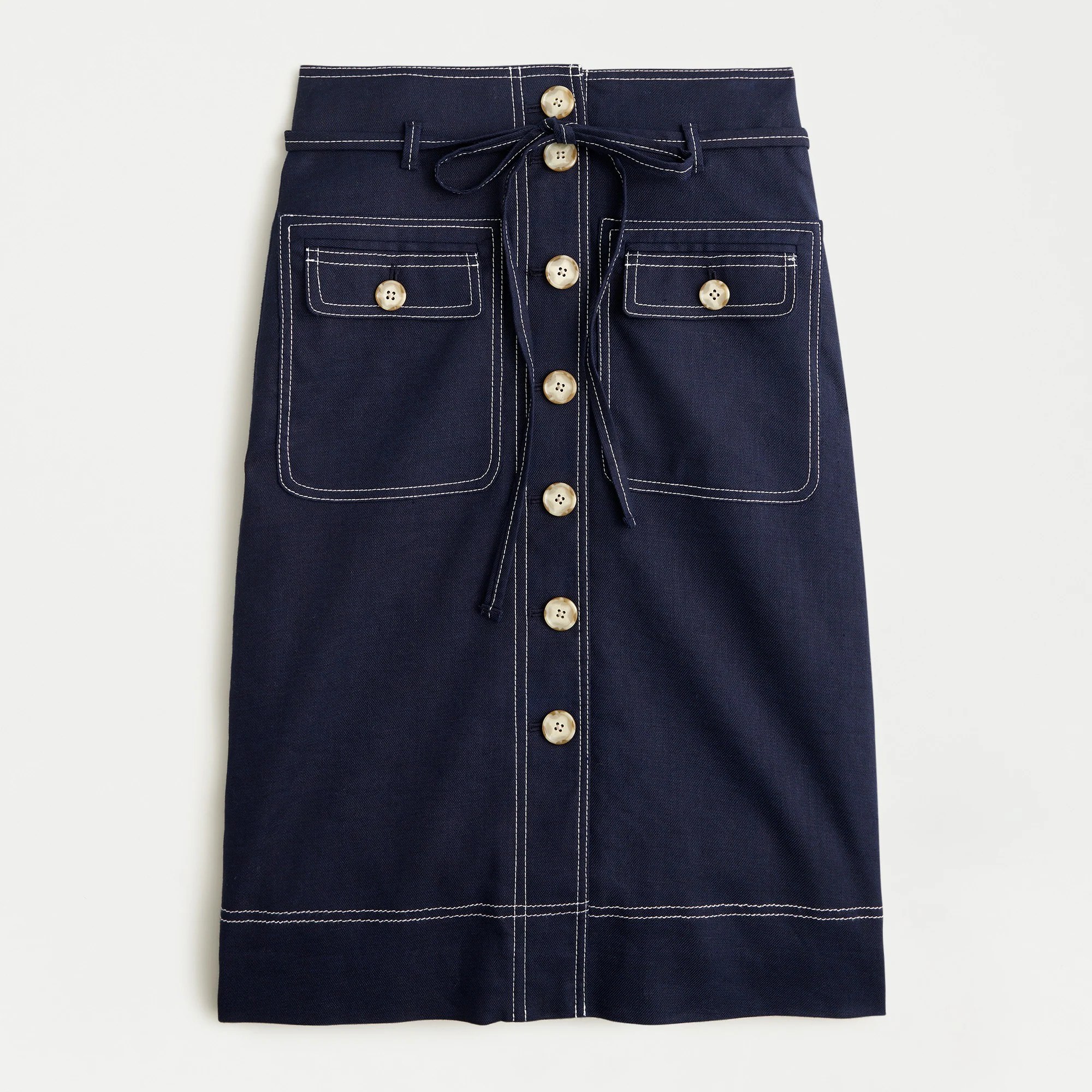 J.Crew Buttonup Skirt With Removable Belt In Stretch Linen For Women