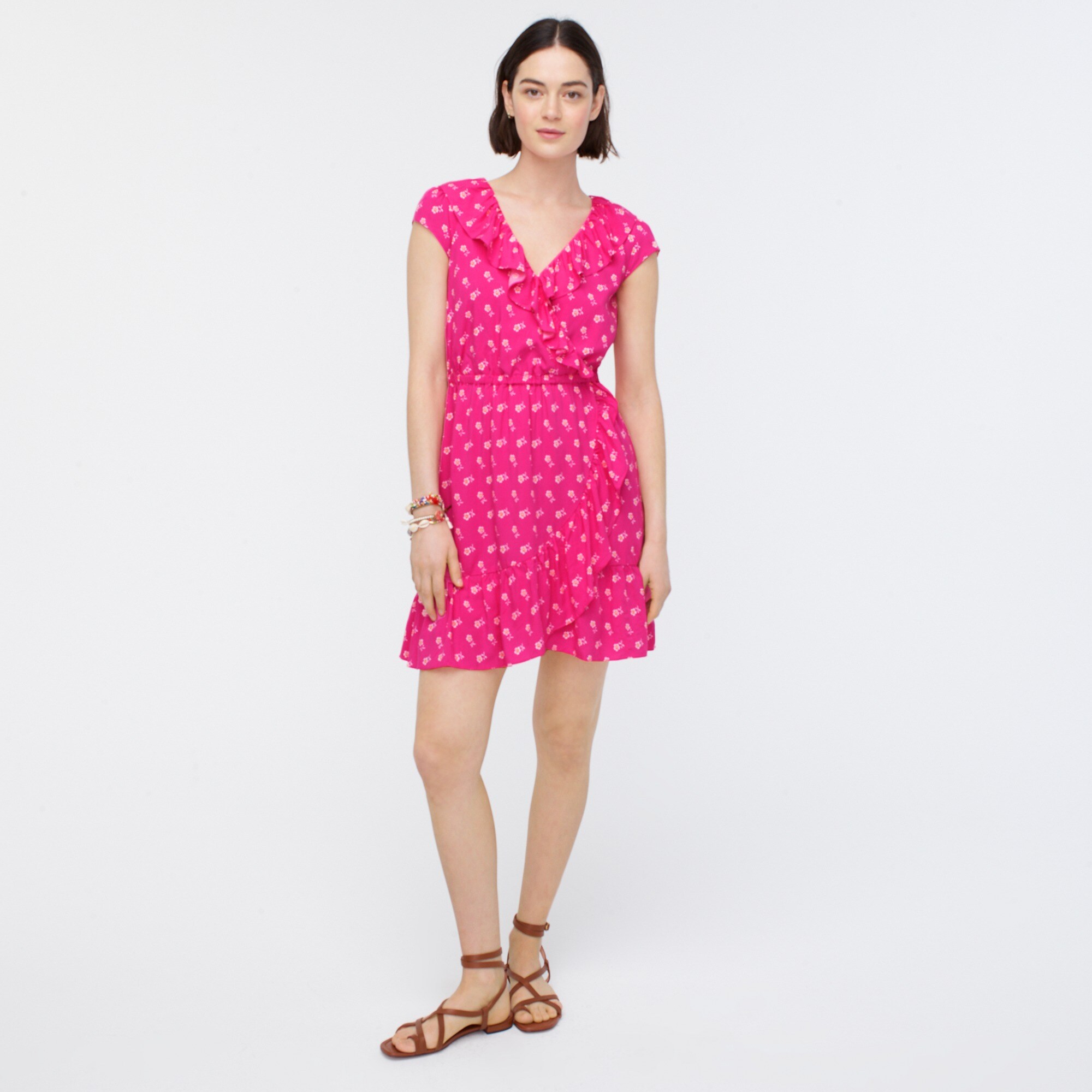 J.Crew Vneck Ruffle Dress In Floral Print For Women