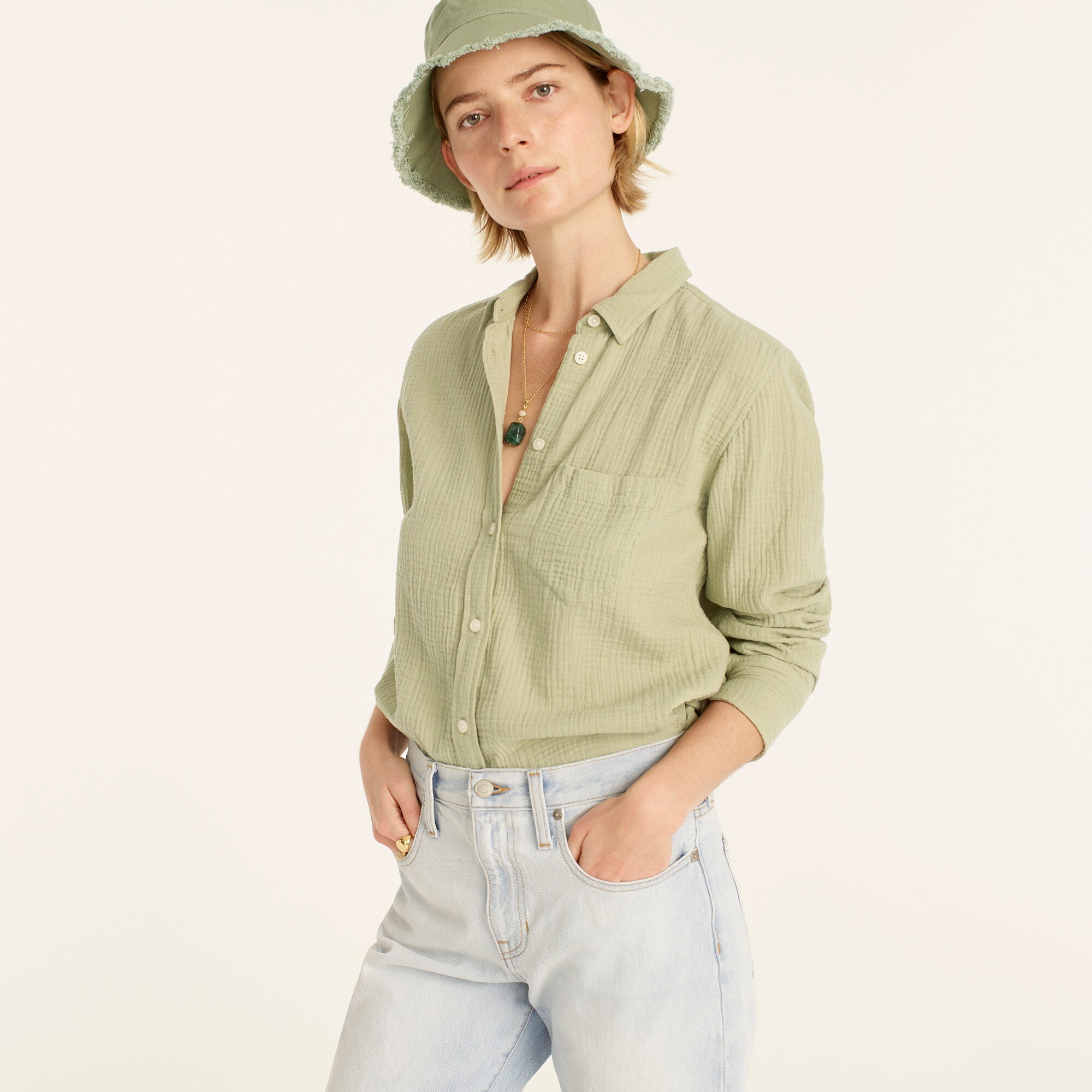 J.Crew Classicfit Soft Crinkle Gauze Shirt For Women