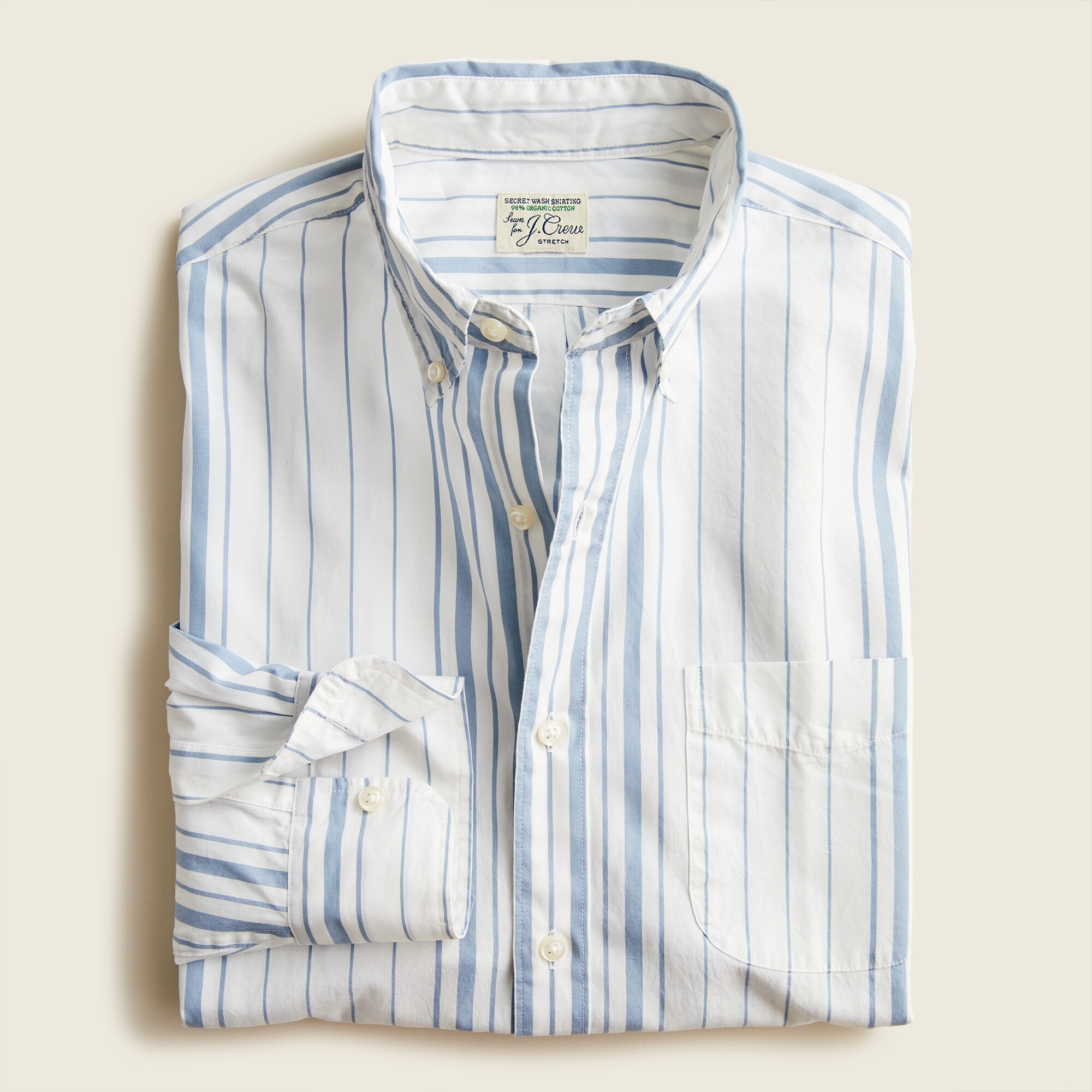 J.Crew Stretch Secret Wash Organic Cotton Poplin Shirt In Stripe For Men