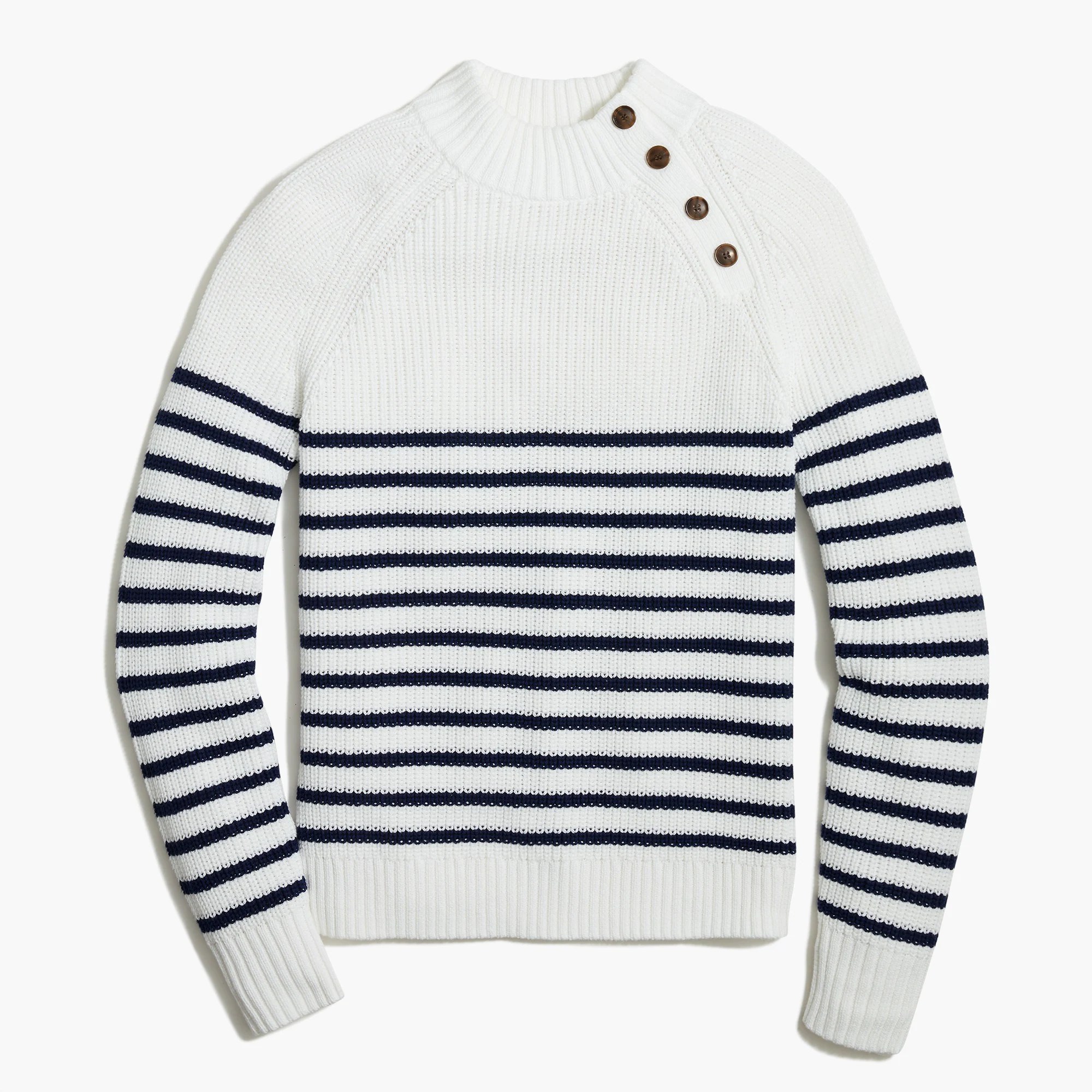 Factory Striped Cotton Button Mockneck Sweater For Women