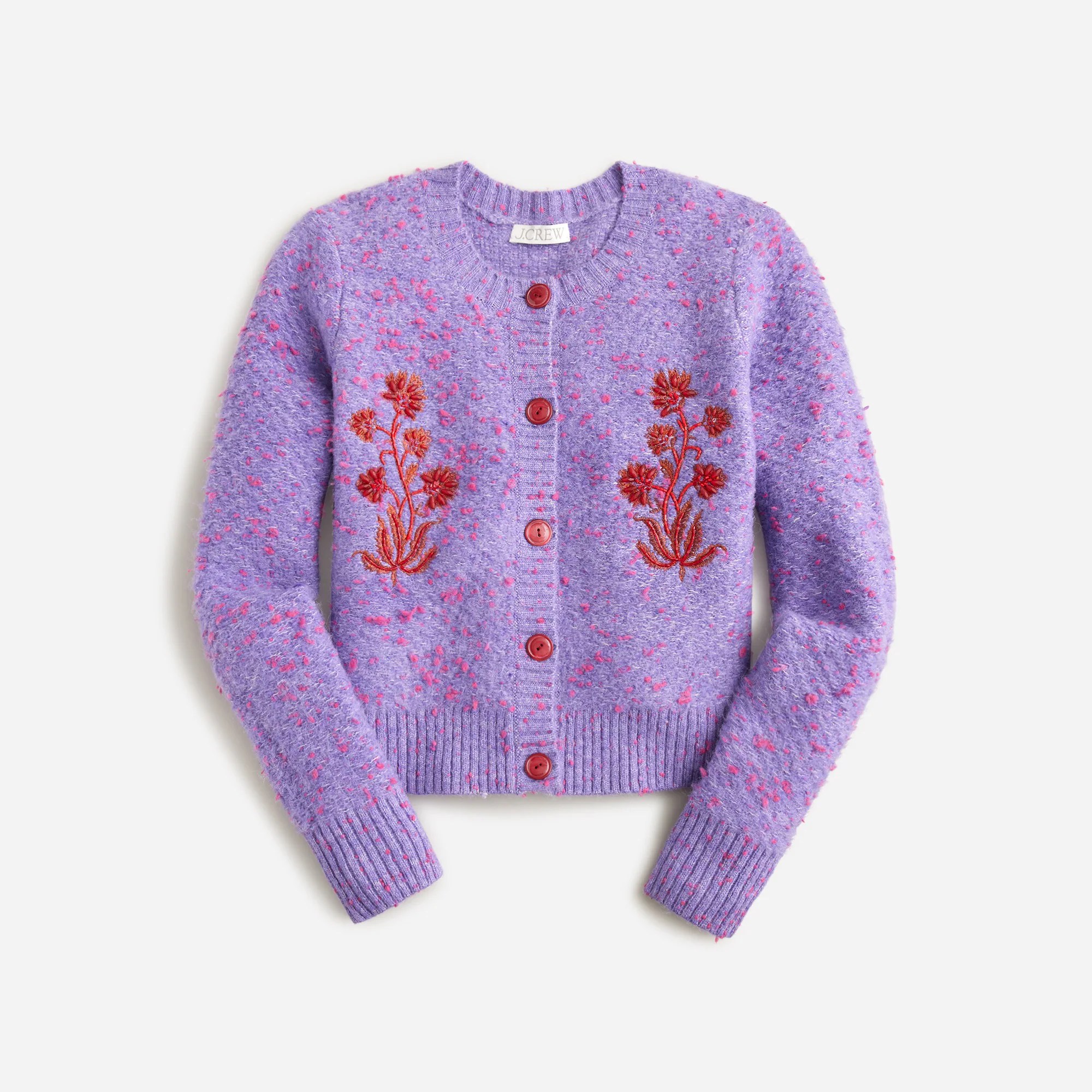 J.Crew Sequin Embroidered Cotton Bouclé Cardigan Sweater For Women