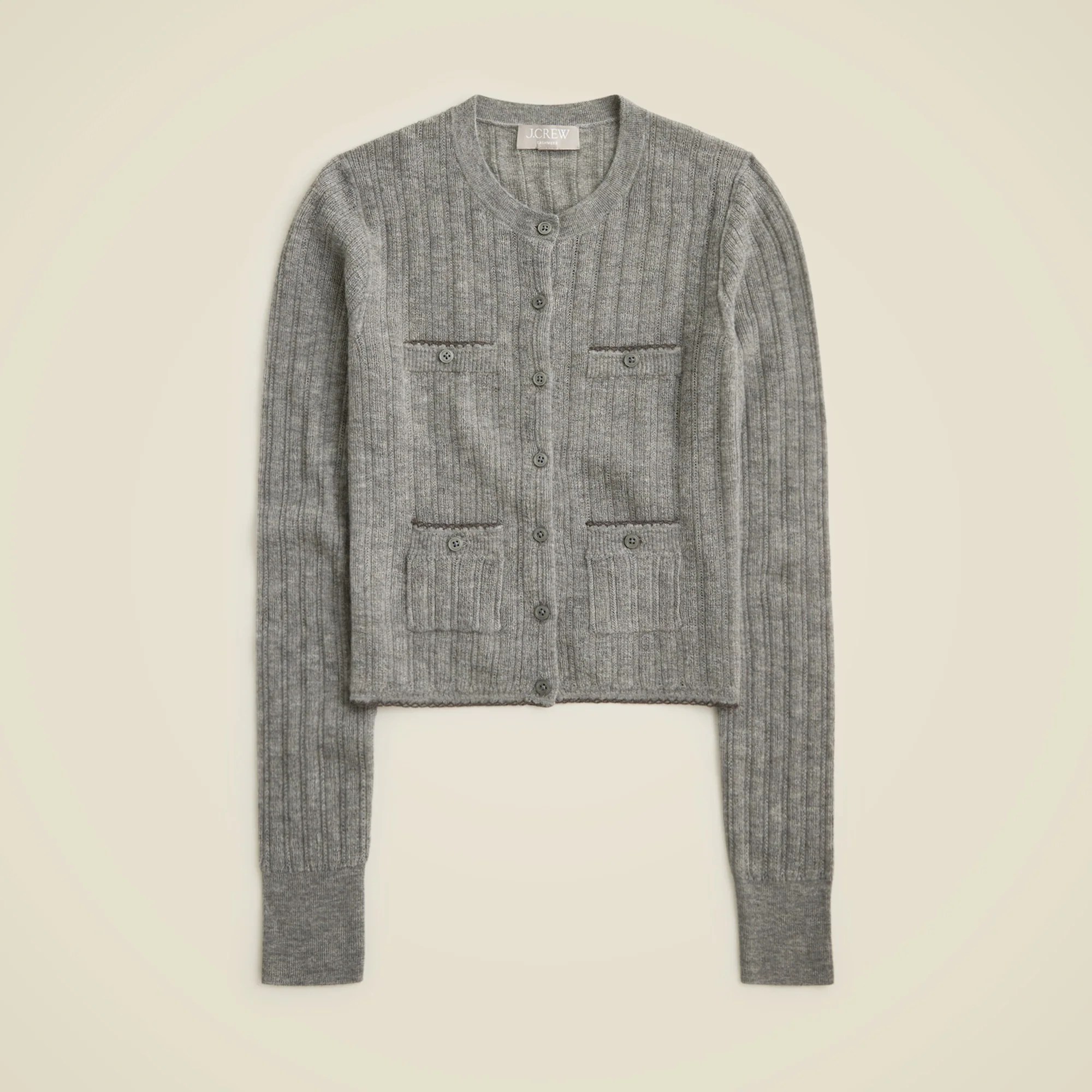 J.Crew Featherweight Cashmere Pointelle Shrunken Cardigan Sweater For