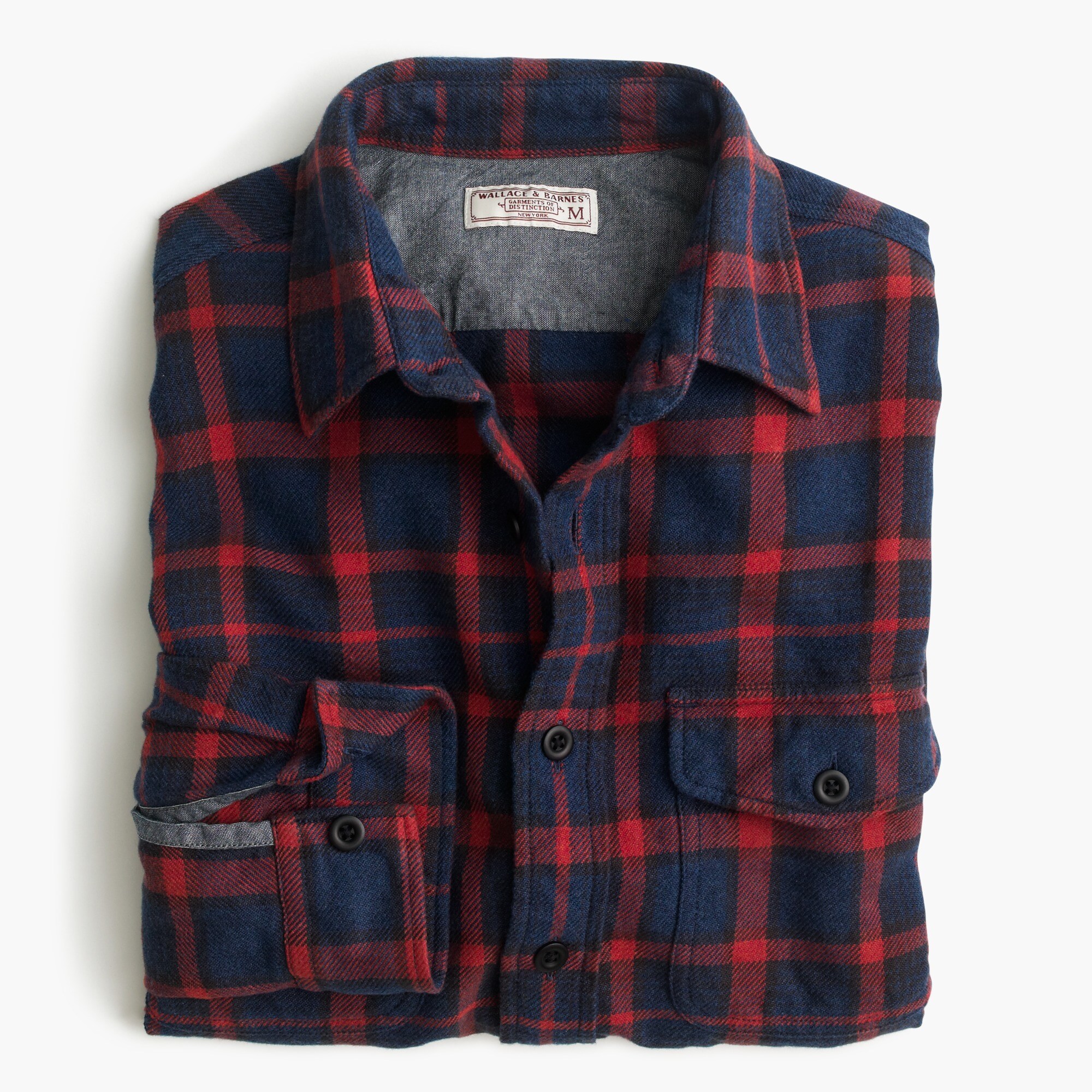 Wallace Barnes Flannel Shirt In Navy And Red Plaid Men S Shirts