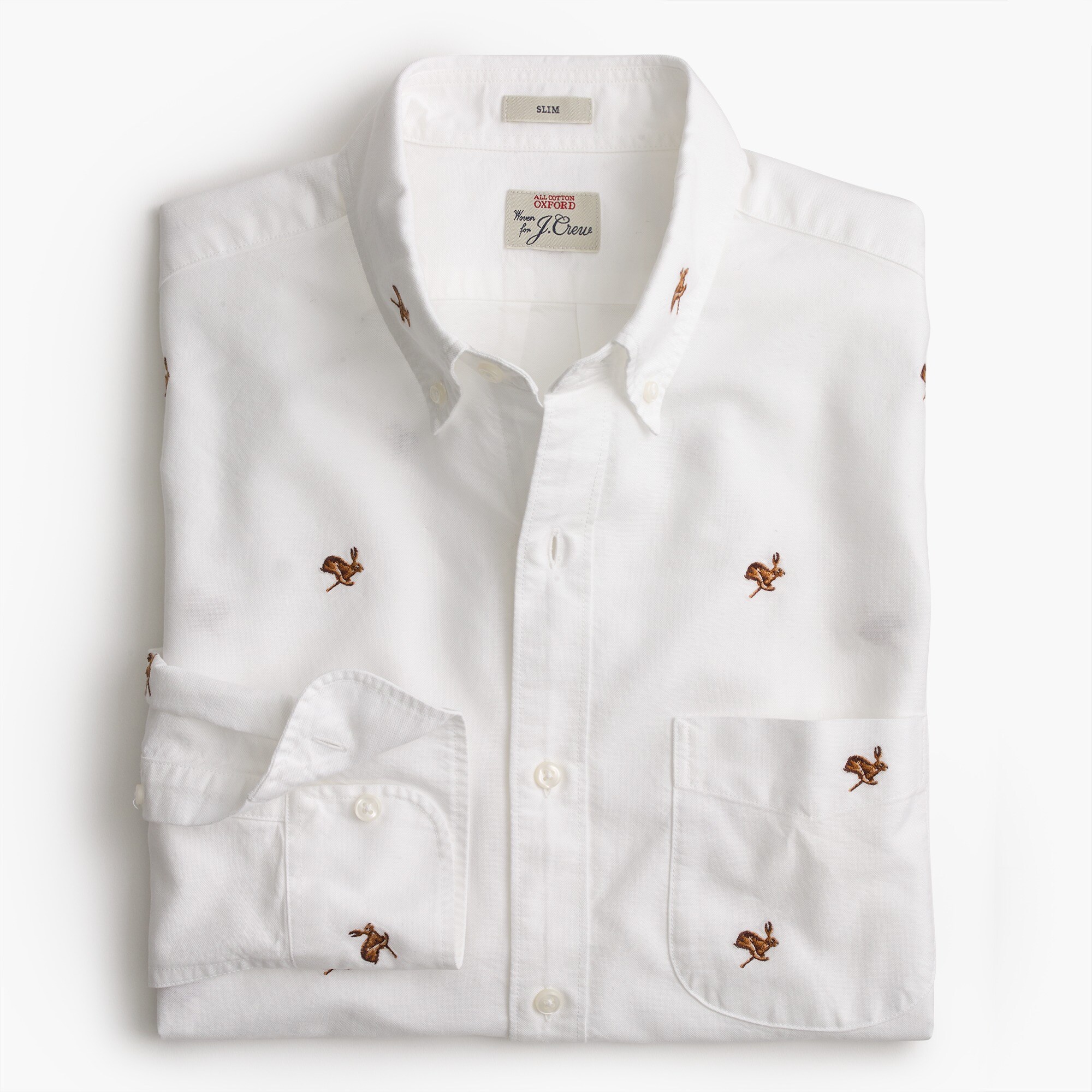 Slim American Pima cotton oxford shirt with embroidered rabbits Men
