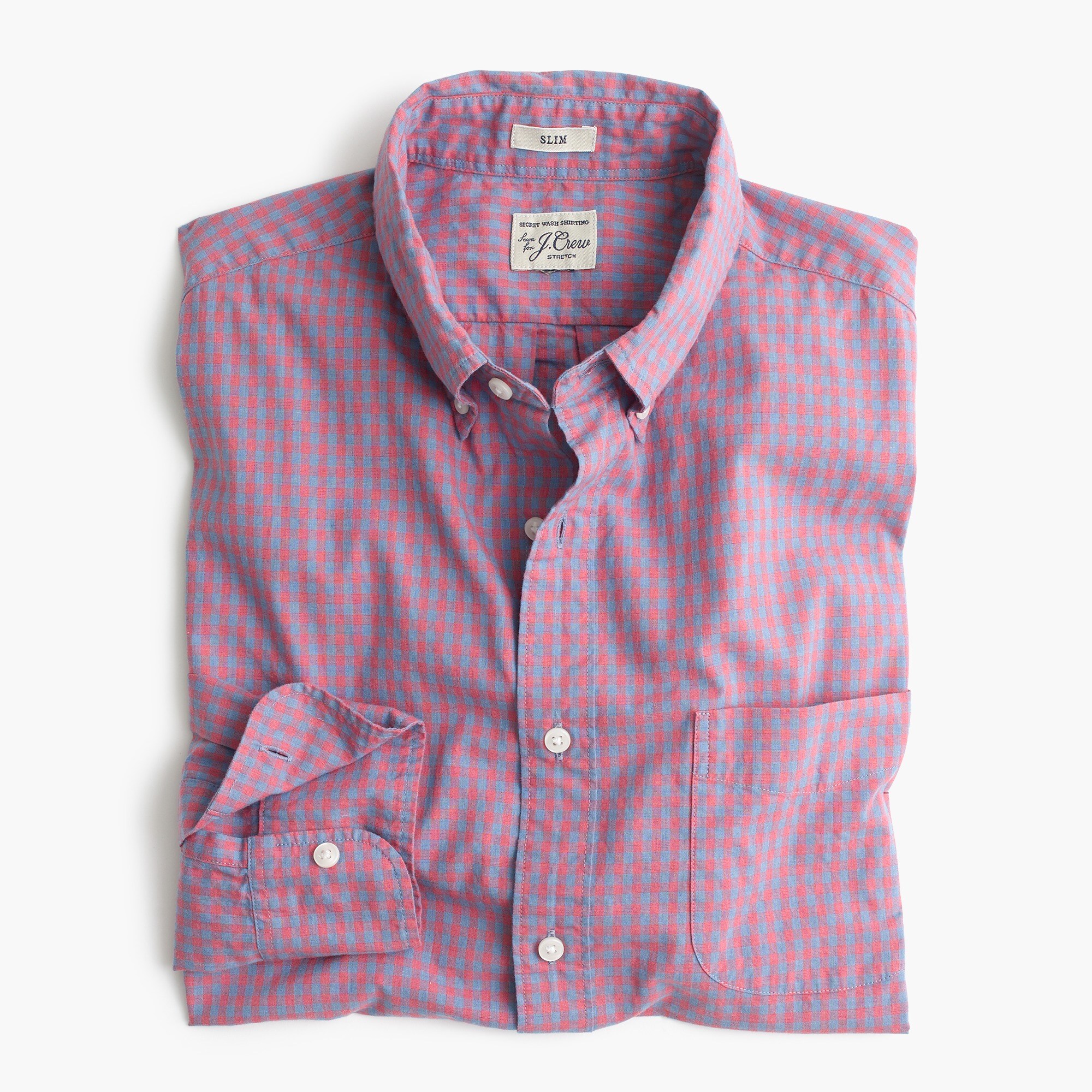 Men's Slim Stretch Secret Wash Shirt In Ruby Heather Poplin Gingham
