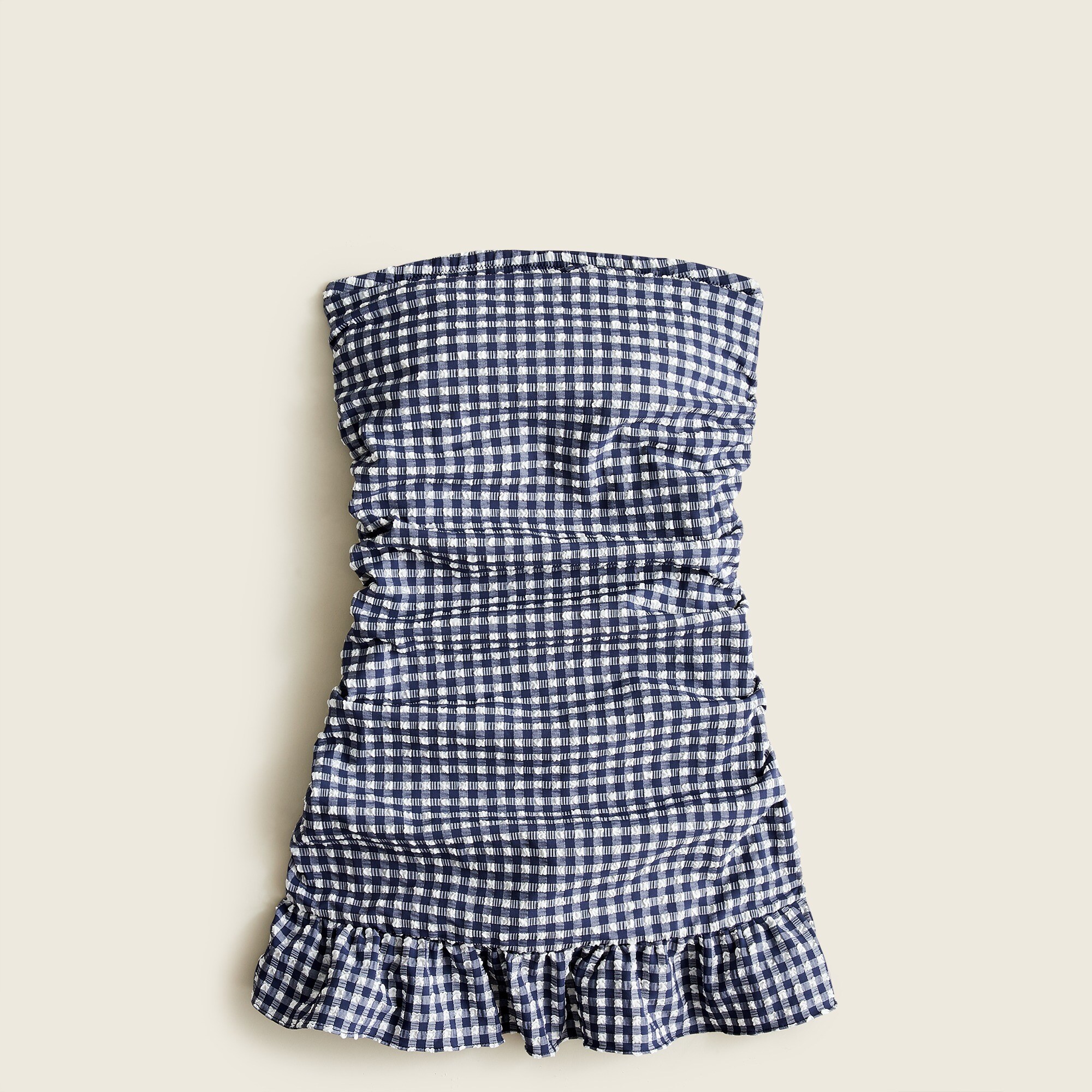 J.Crew Ruched Bandeau Swim Dress In Puckered Gingham For Women