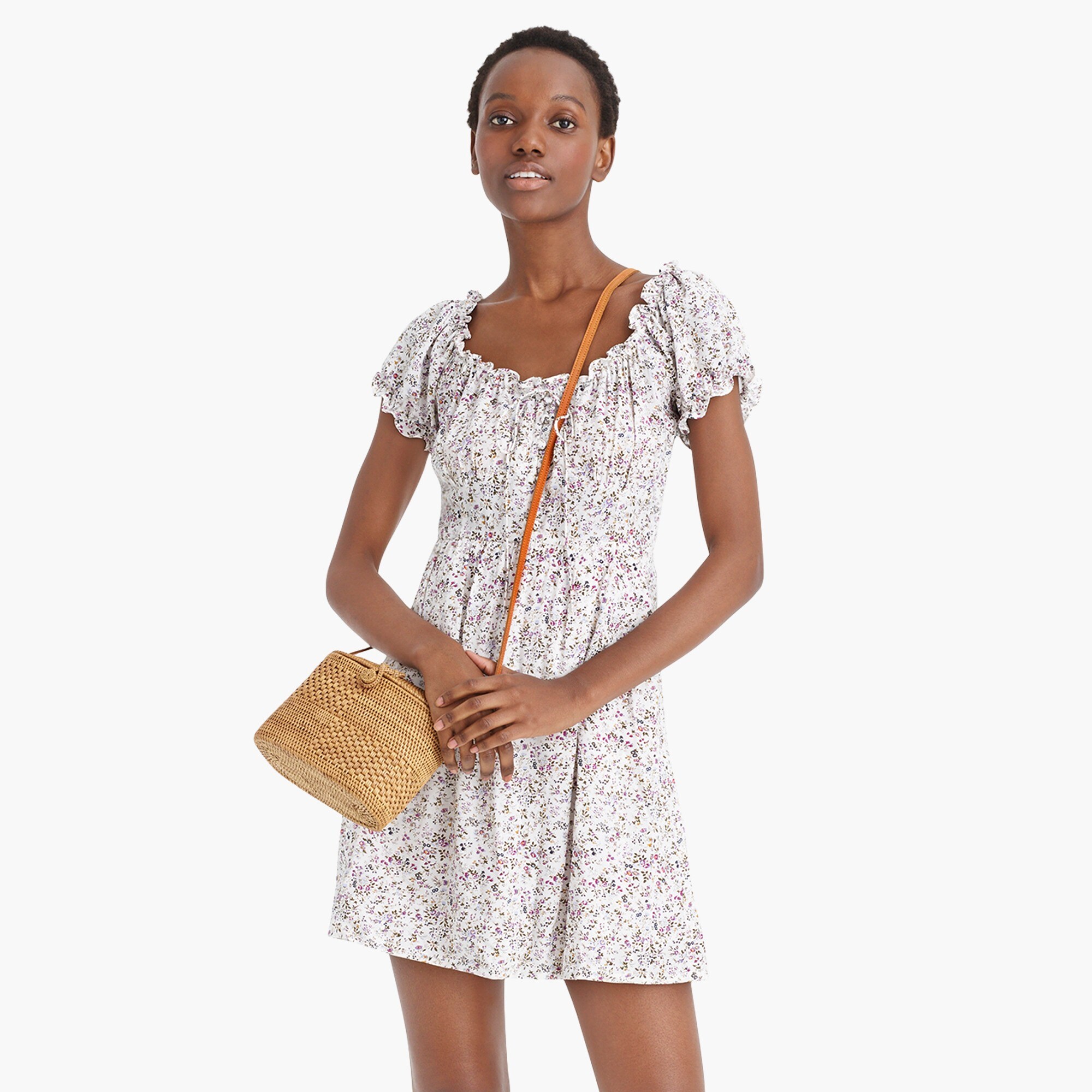 J.Crew Puffsleeve Peasant Mini Dress In Soft Rayon For Women