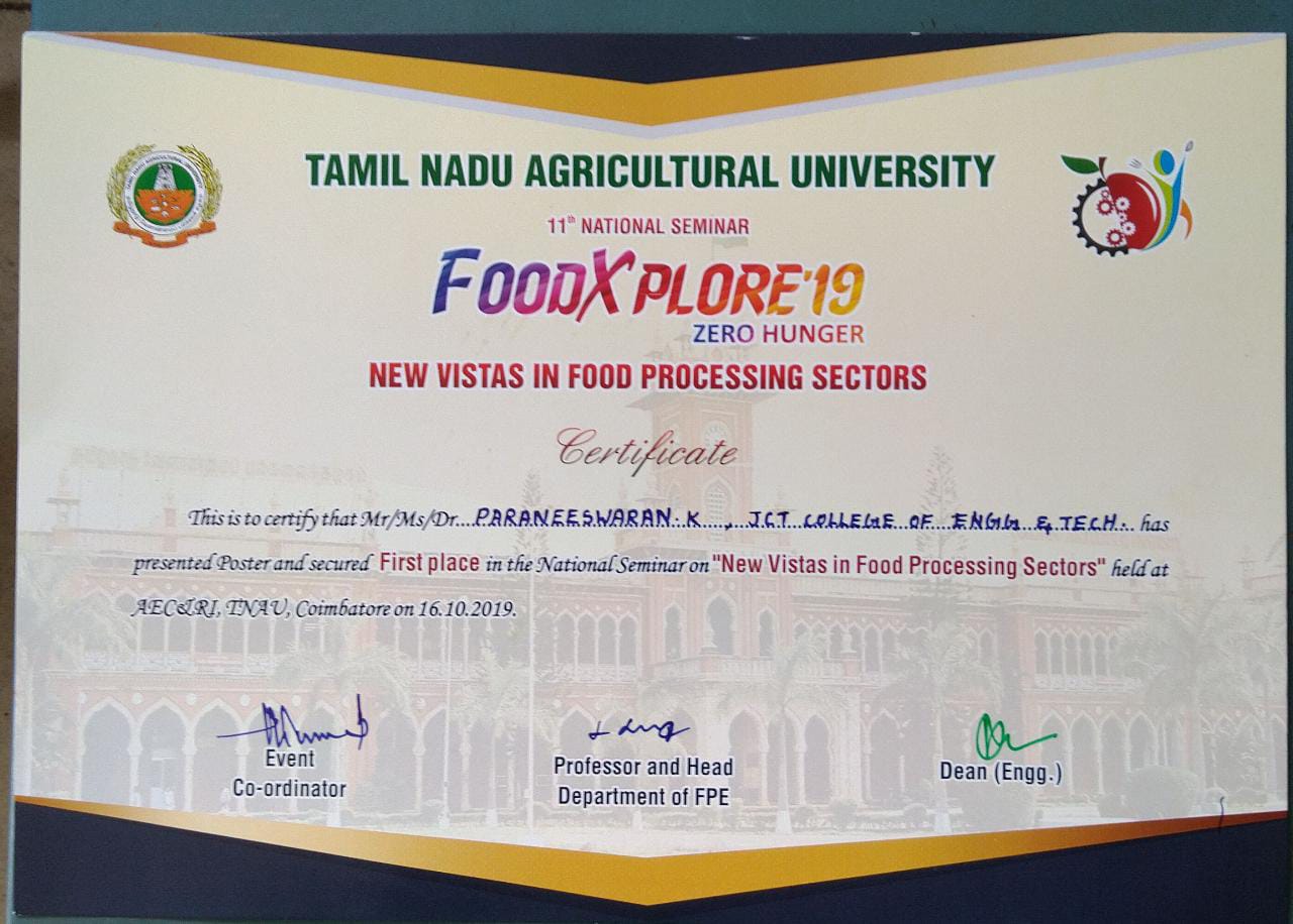 National Seminar on New Vistas in Food Processing Sectors at Tamilnadu