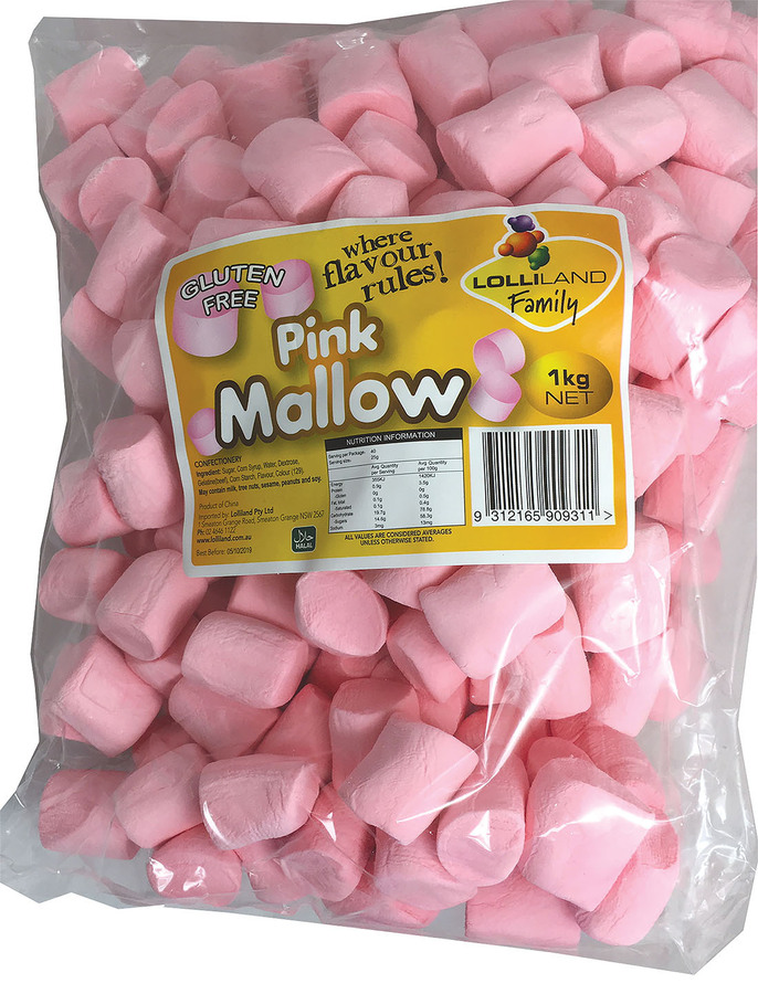 Pink Marshmallow Cylinders 1kg Bulk Lollies Bag for Lolly Buffet