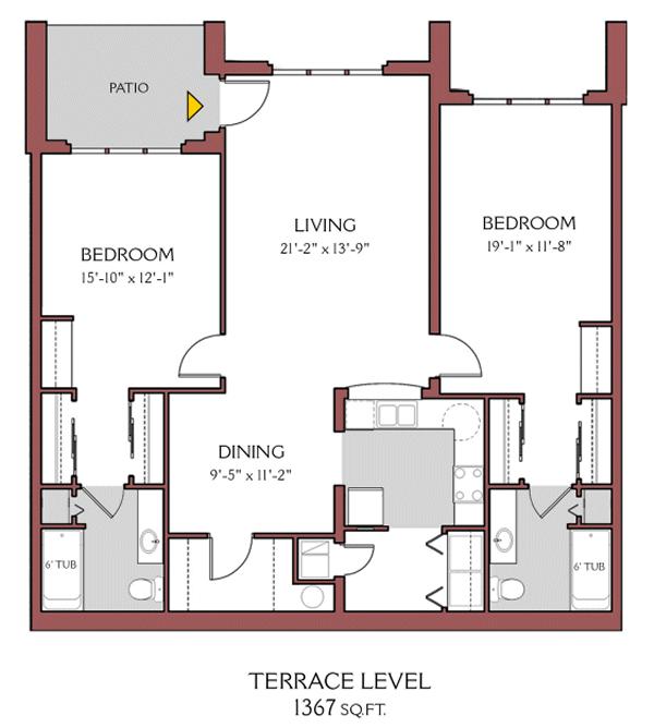 2 Bedroom 2 Bath Terrace Jefferson Ridge Luxury Apartments