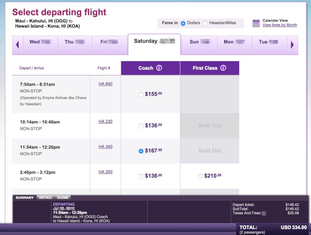 Using Hawaiian Airlines Miles to Book Domestic Flights