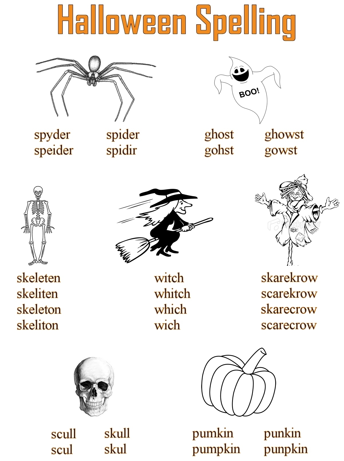 Halloween Spelling fun worksheet Gathering Rosebuds