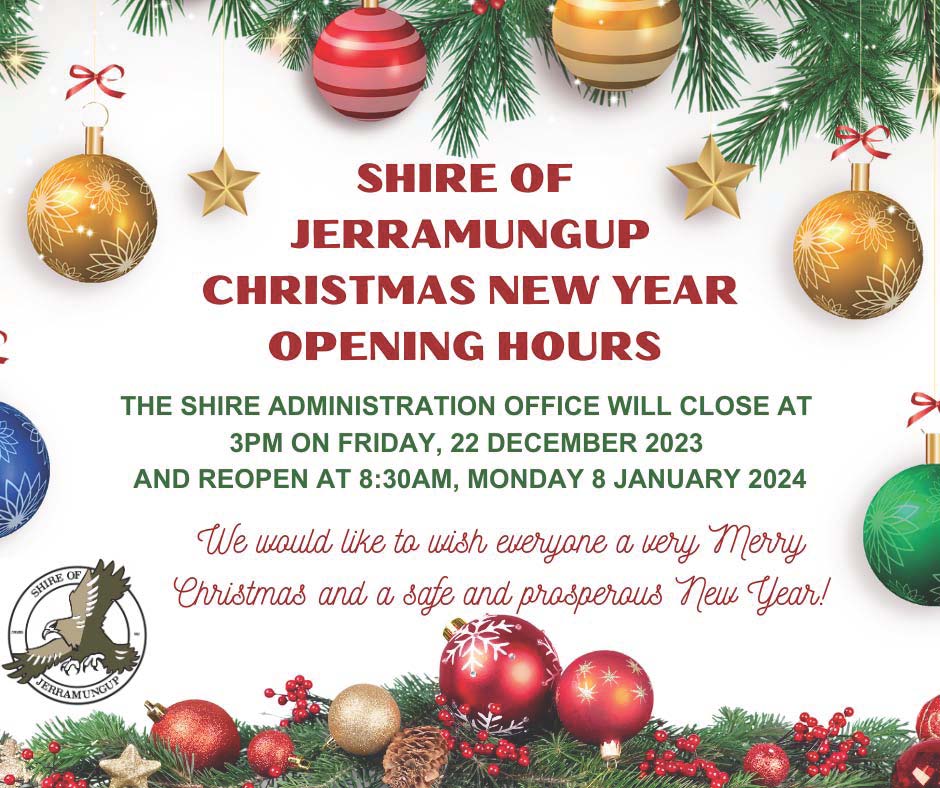 News Story Christmas New Year Opening Hours 202324 » Shire of