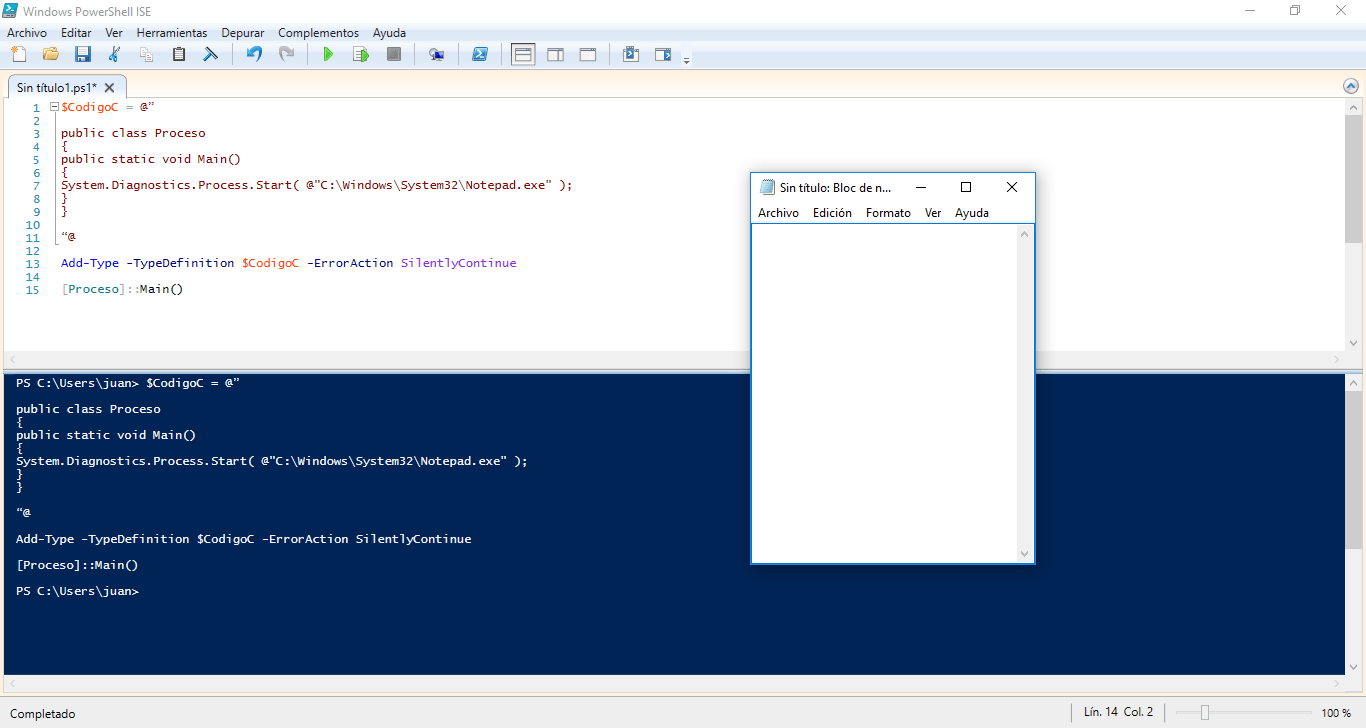 Tutorial C con PowerShell iniciar un proceso Operating systems