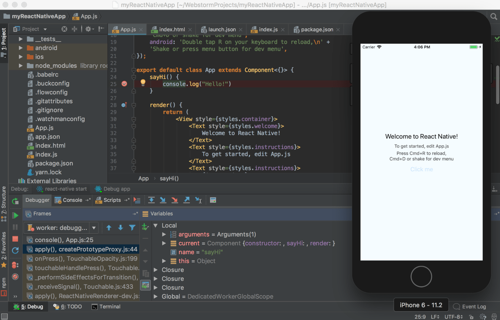 React Native Help WebStorm