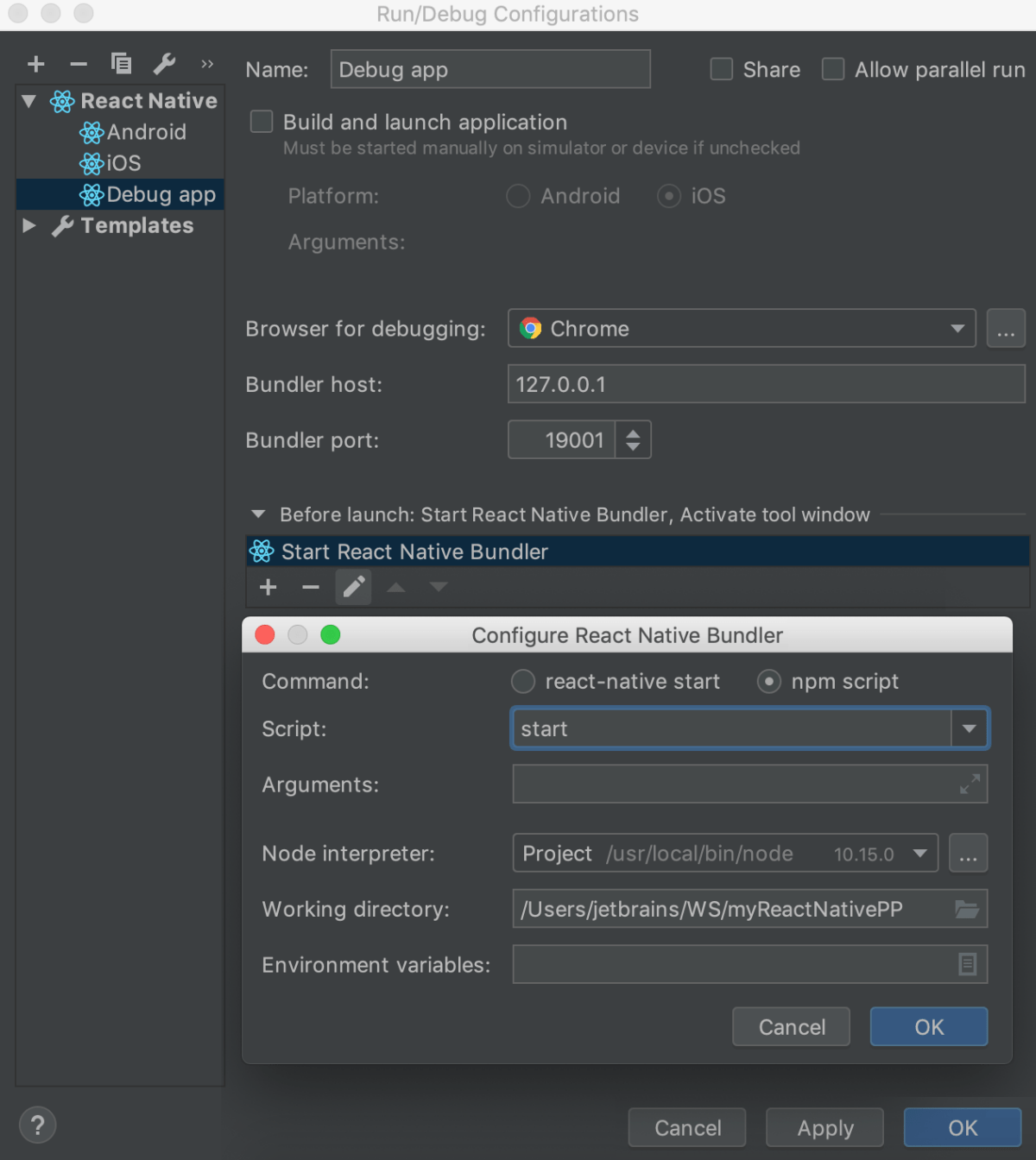 React Native Help WebStorm