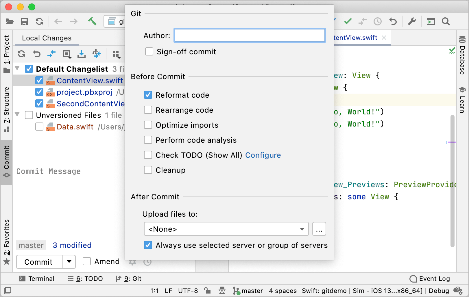 Commit and push changes to Git repository—AppCode