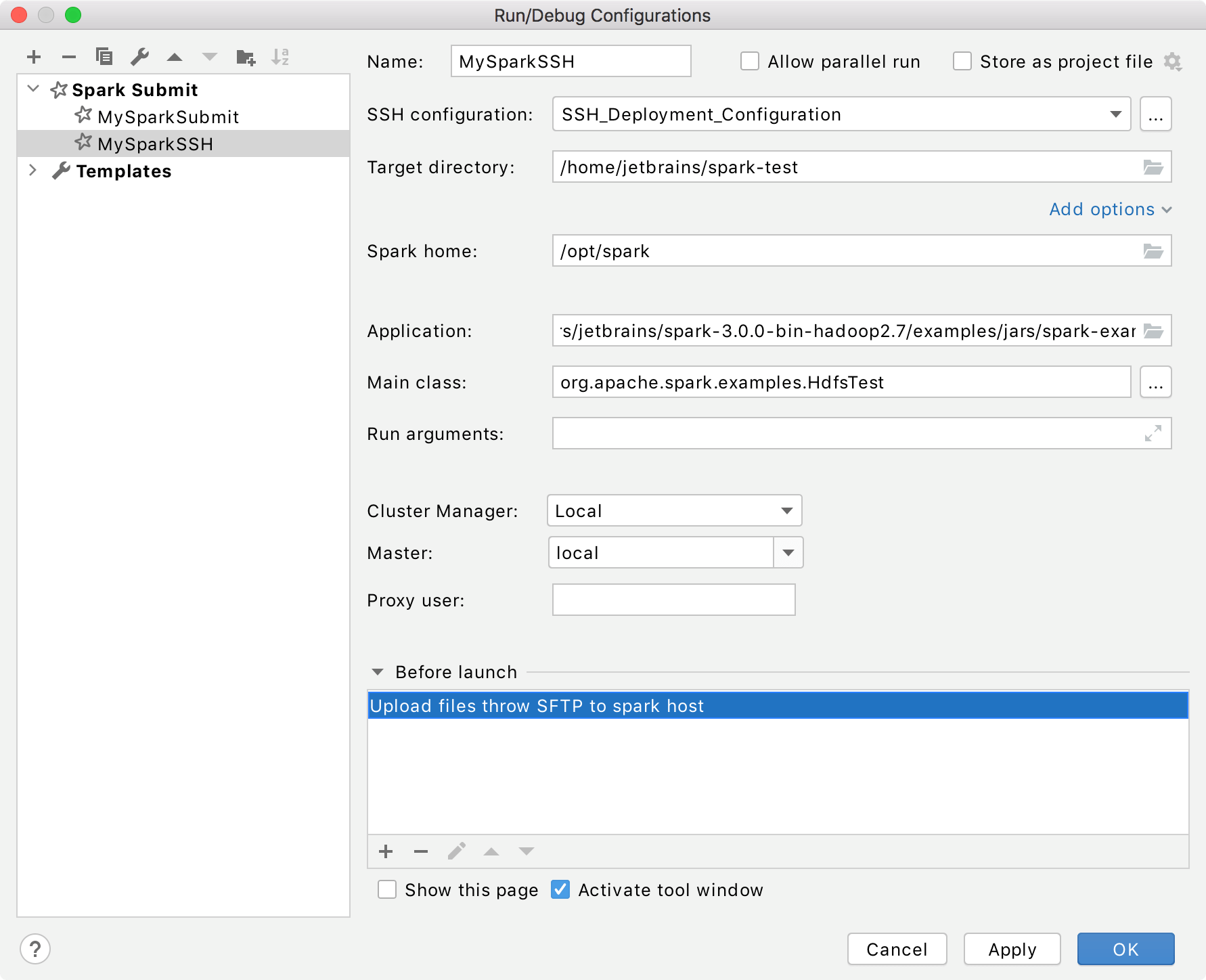 Run applications with Spark Submit—IntelliJ IDEA