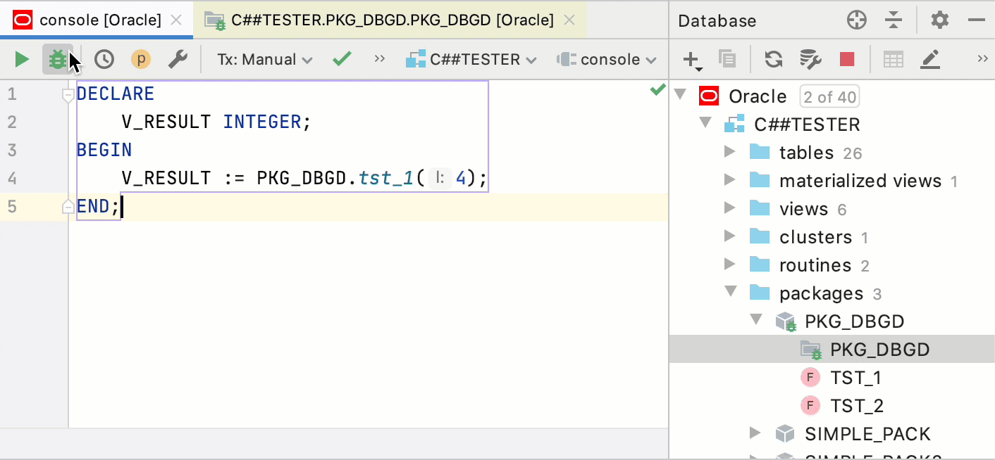 Debug Oracle PL/SQL code—IntelliJ IDEA