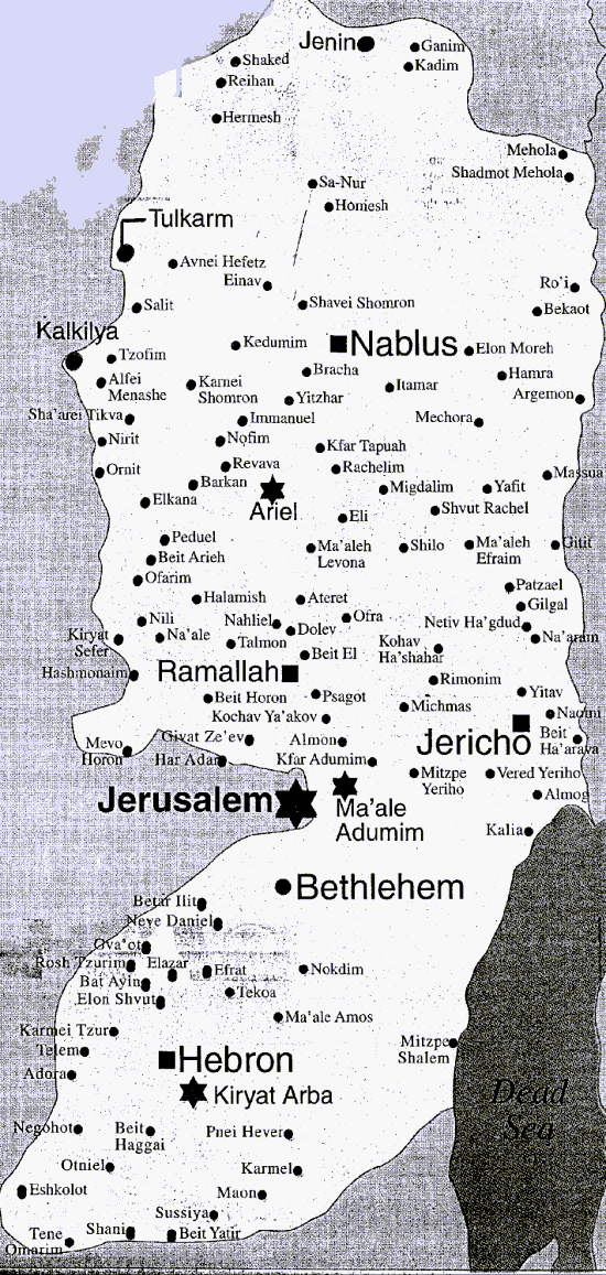Map of Jewish Settlements in West Bank