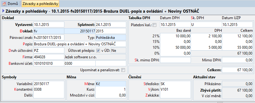 Napoveda Programu Duel Zavazky A Pohledavky