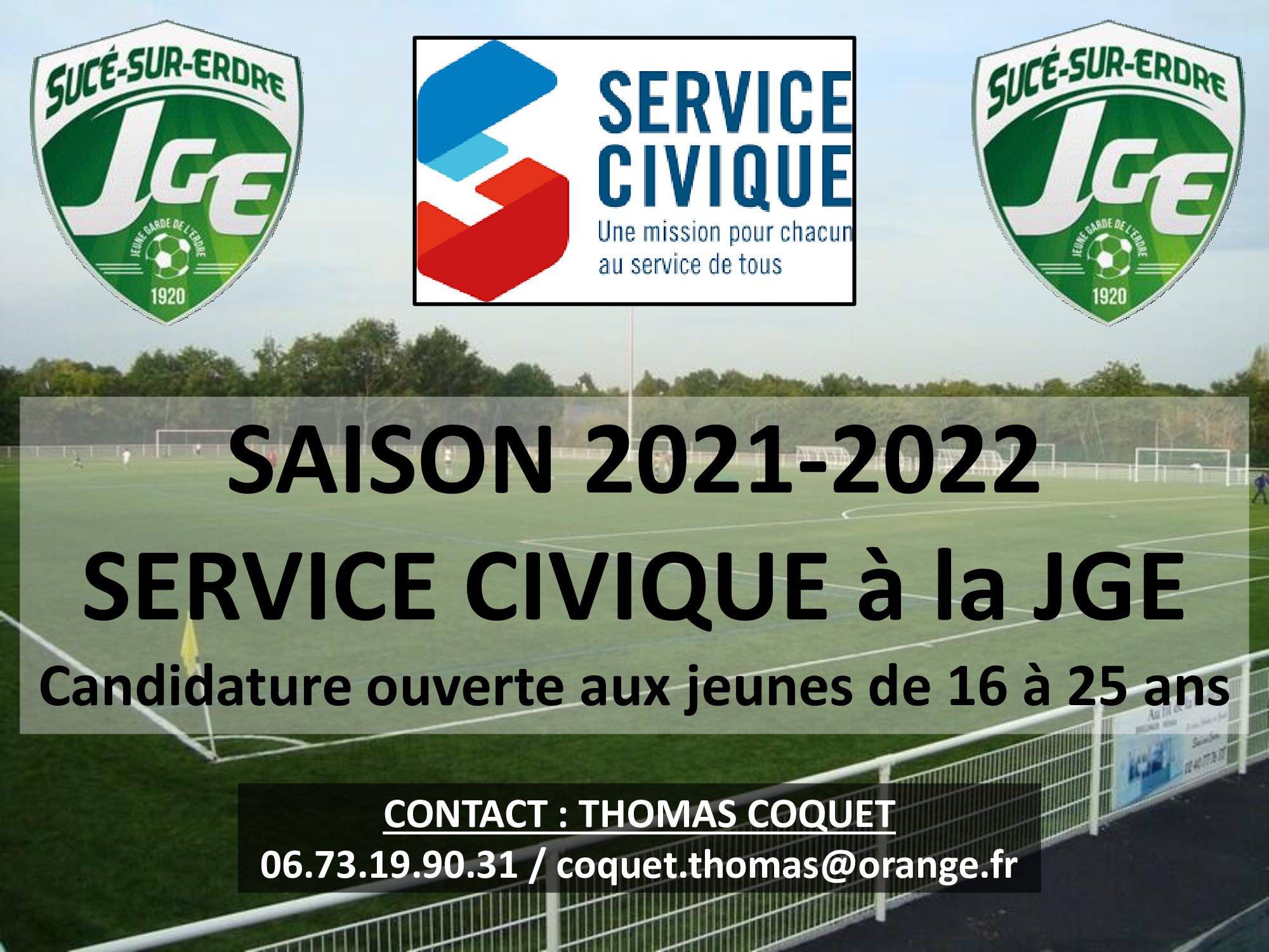 Service Civique à la JGE Saison 20212022 JGE Sucé Football