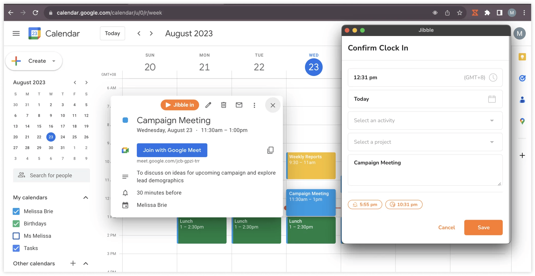 How do I track time in Google Calendar