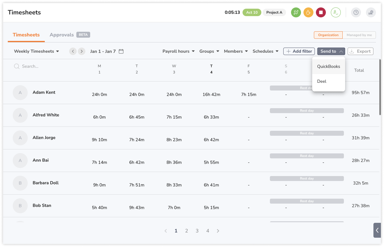 Sending timesheets to QuickBooks Online