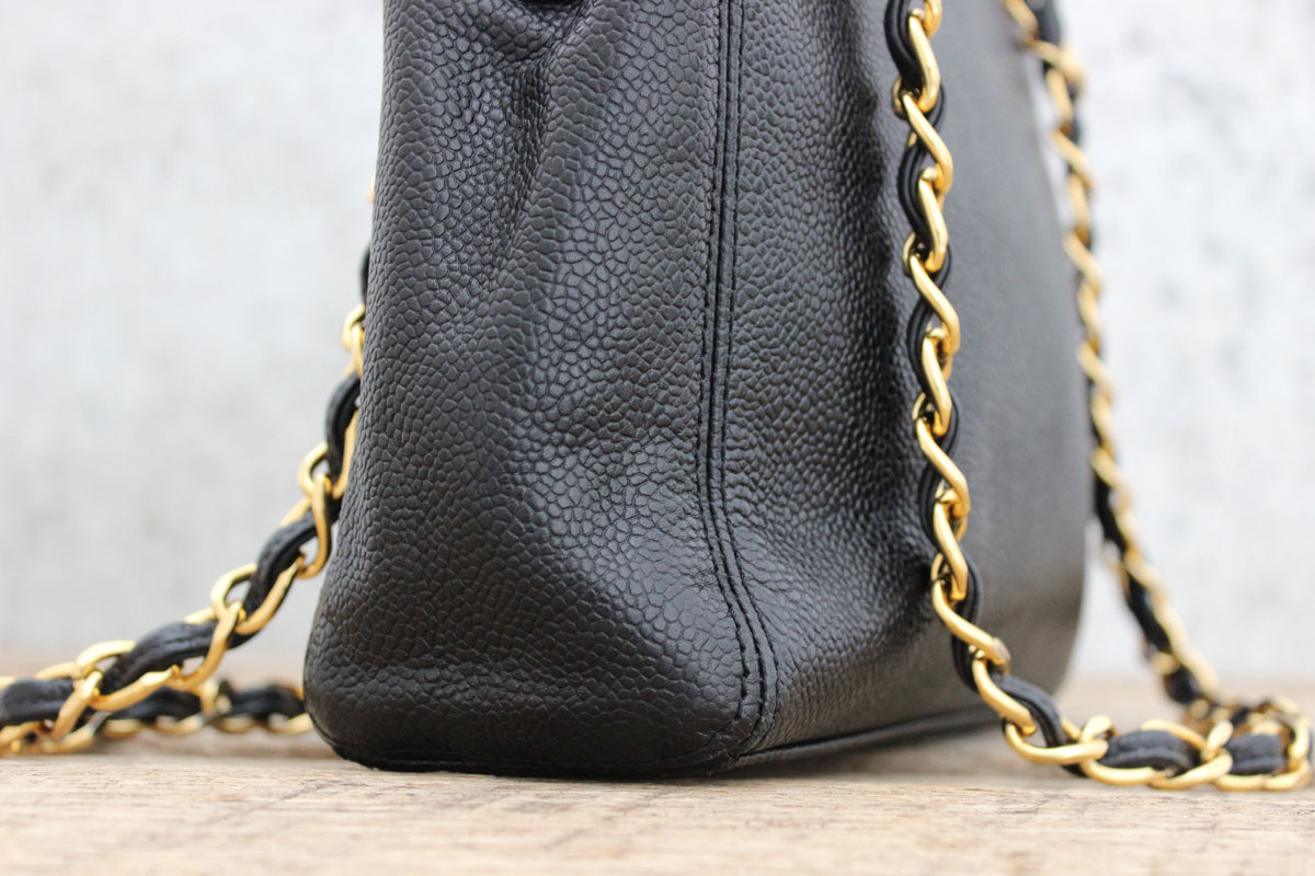 Chanel Black Caviar Leather Double Chain Shoulder Bag