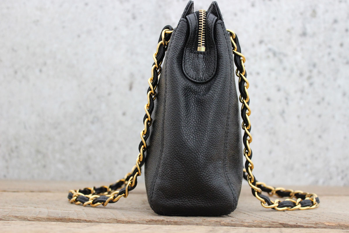 Chanel Black Caviar Leather Double Chain Shoulder Bag