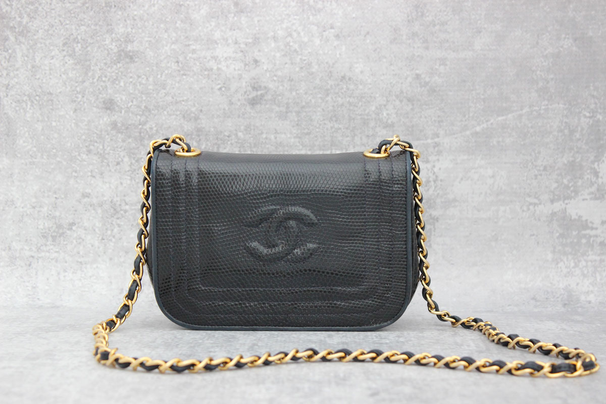 Chanel Navy Lizard Mini Flap Shoulder Bag at Jill's Consignment