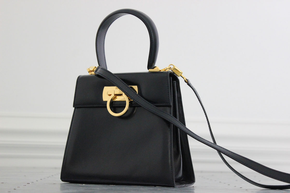 Ferragamo Navy Leather Gancini Two Way Crossbody Bag