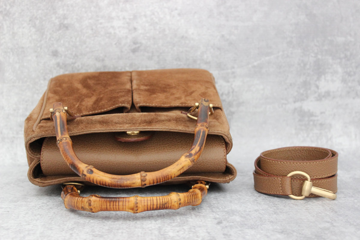 Gucci tan suede & leather bamboo handle bag at Jill's Consignment