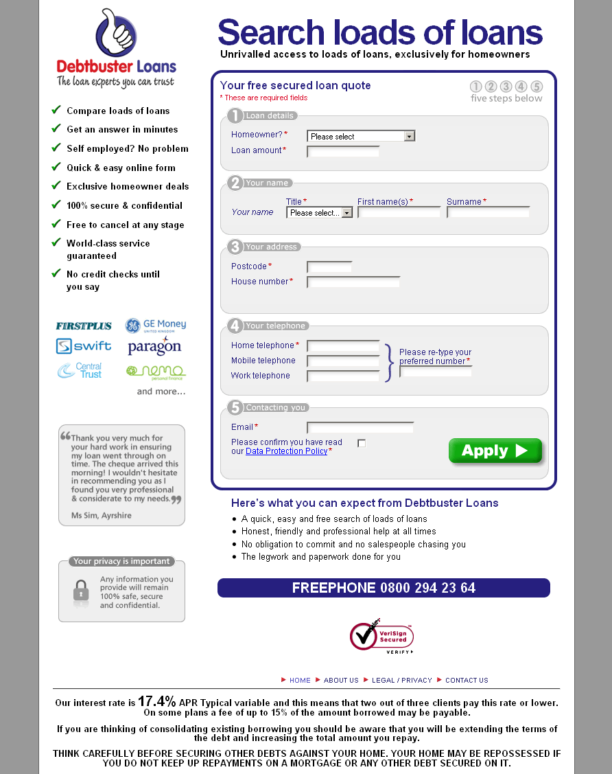 Debtbuster Loans Optimized Single Page PPC App · Freelance Web