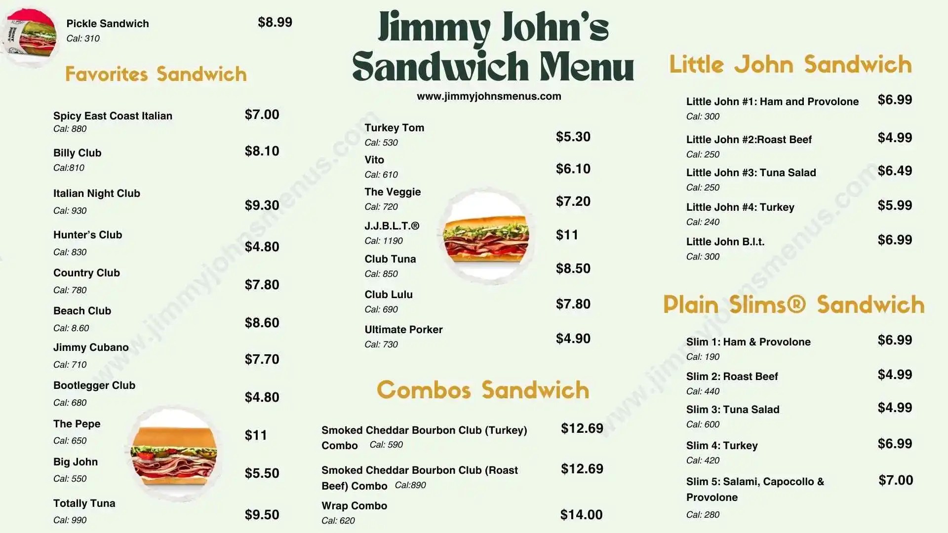 Jimmy John's Sandwich Menu Updated 2025