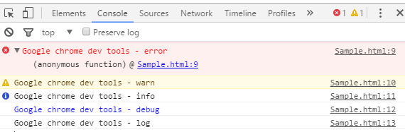 chrome dev tools console log - google dev tools