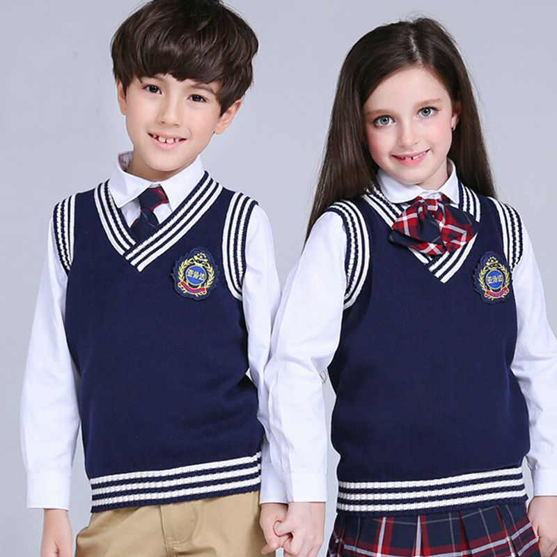 Unisex knitted grey vests sweater design primary school uniform