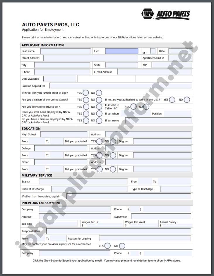 NAPA Job Application Form & Apply Online 2024 Careers & Job
