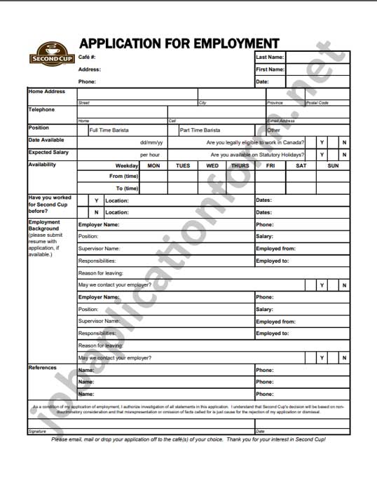 Second Cup Job Application Form & Apply Online 2024 Careers & Job
