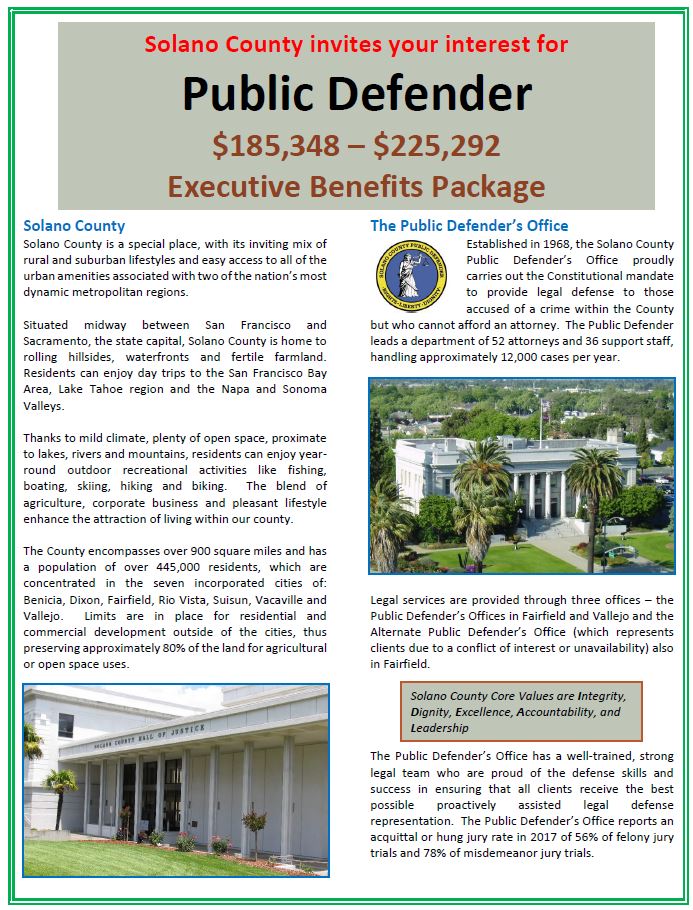 Job Announcement Public Defender County of Solano