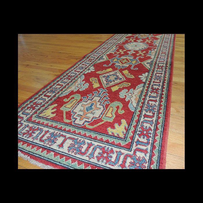 Bold Geometric Kazak Oriental Runner Rug 3 x 9 JKC196 The John Khalil Collection