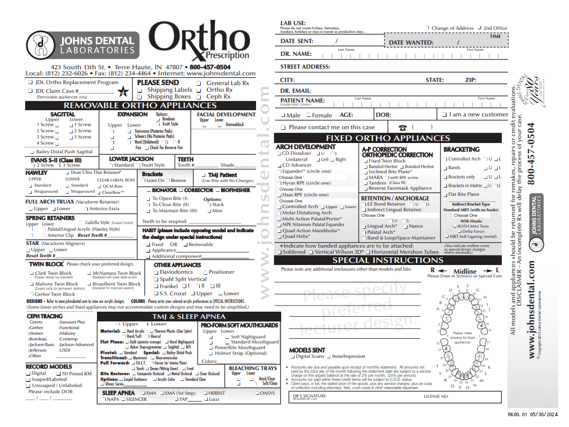 Rx Forms Johns Dental Lab
