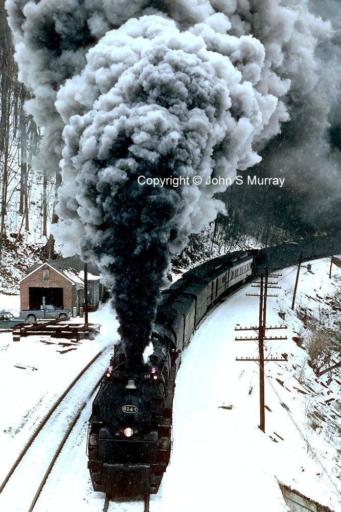 C&O 614 Cotton Hill WV in snow coal train photo 101461 © John S Murray