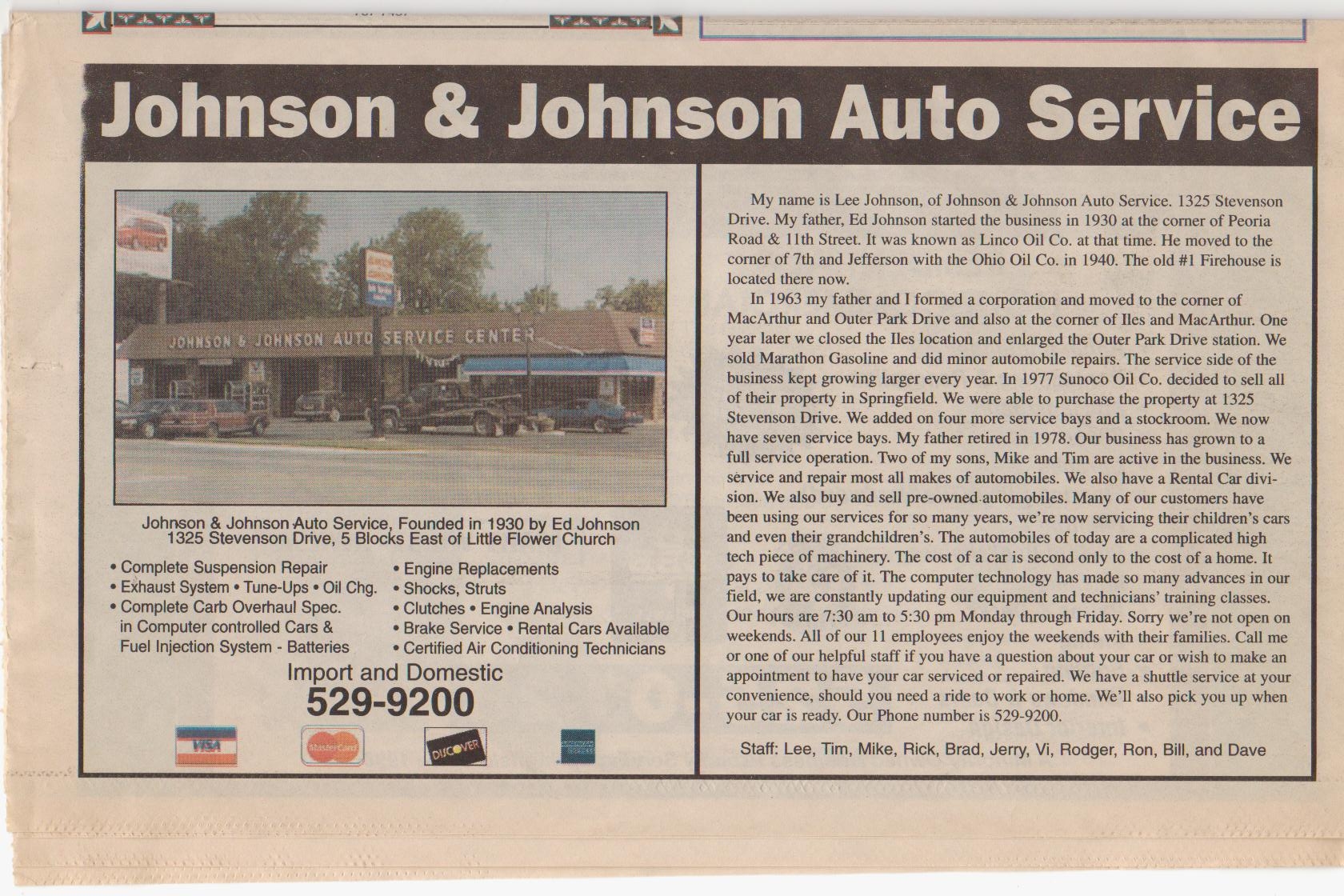 About Johnson and Johnson Car Repair Johnson and Johnson Auto Service