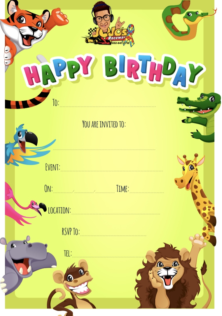 Free Birthday Invites Inflatable Racetrack Rentals in Houston Jojo